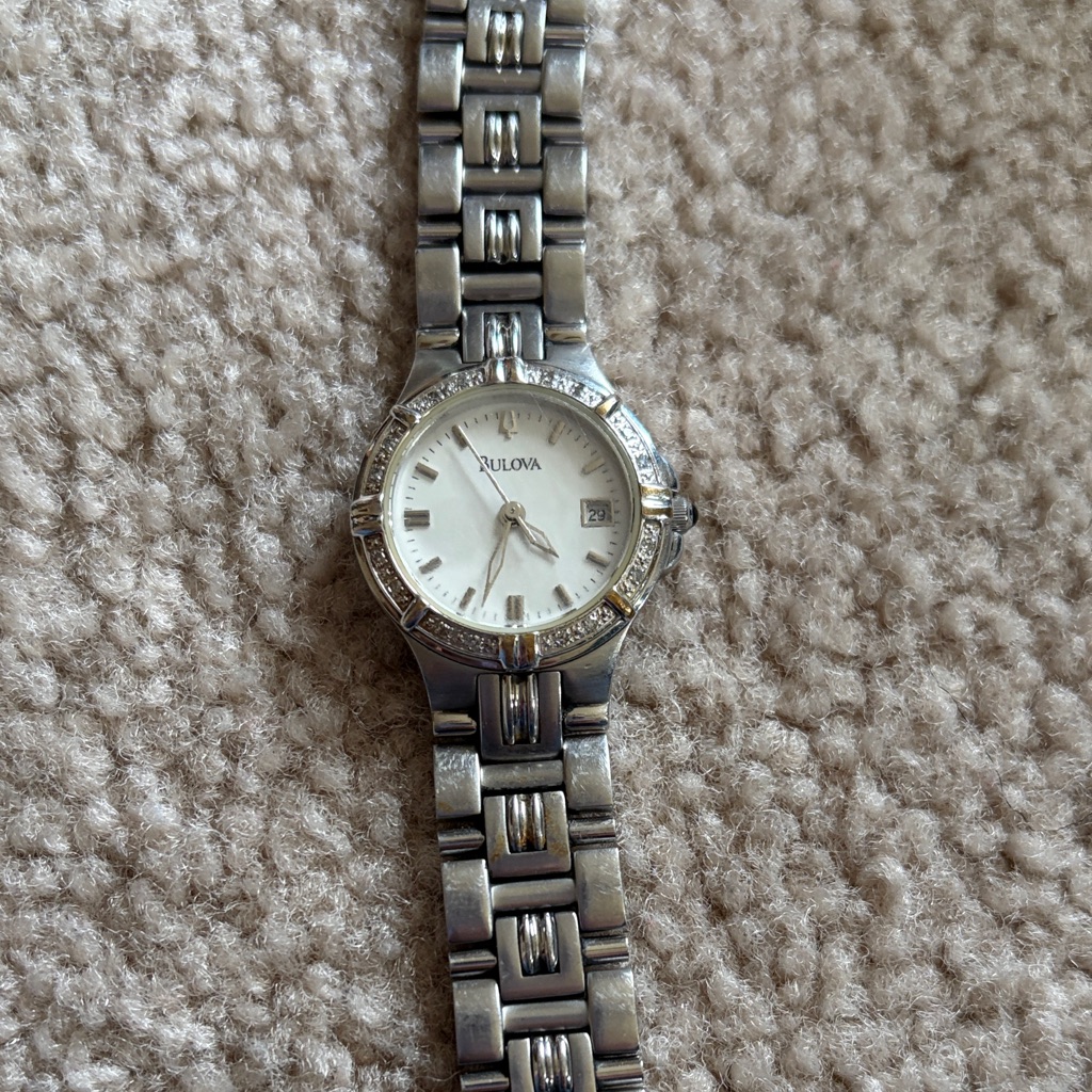 Bulova Silver And White Womens Bracelet Watch With Diamond Accents